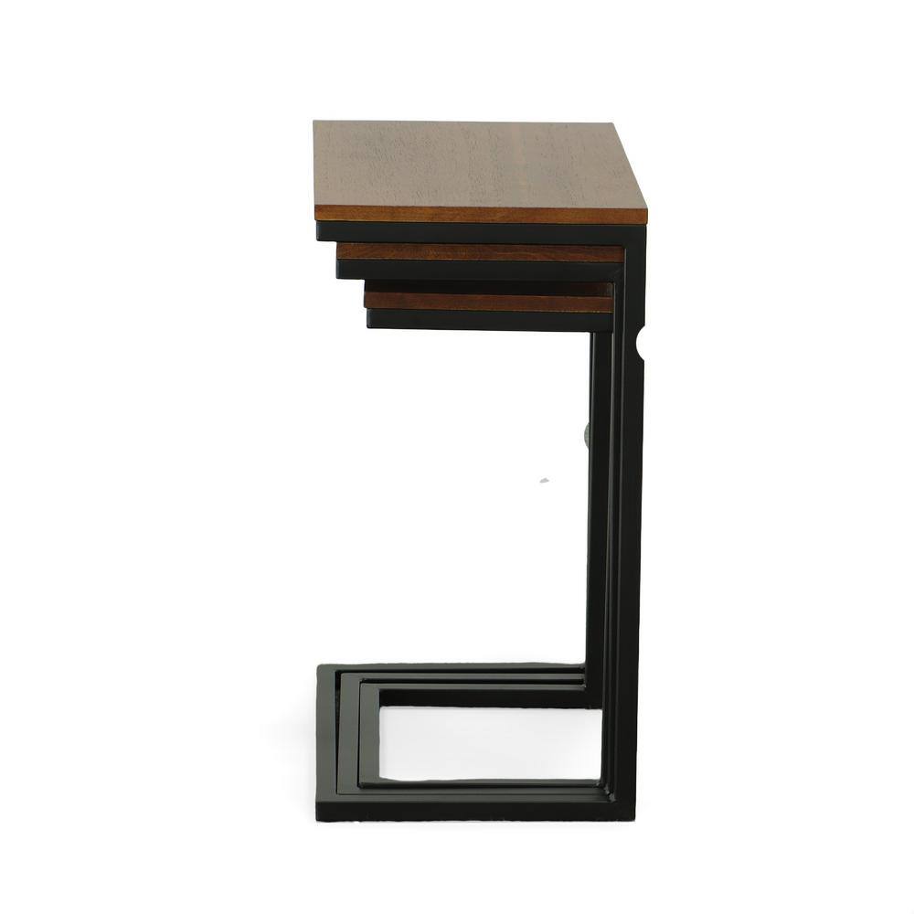 Chestnut and Black Wood Metal Nesting Tables Set of 3