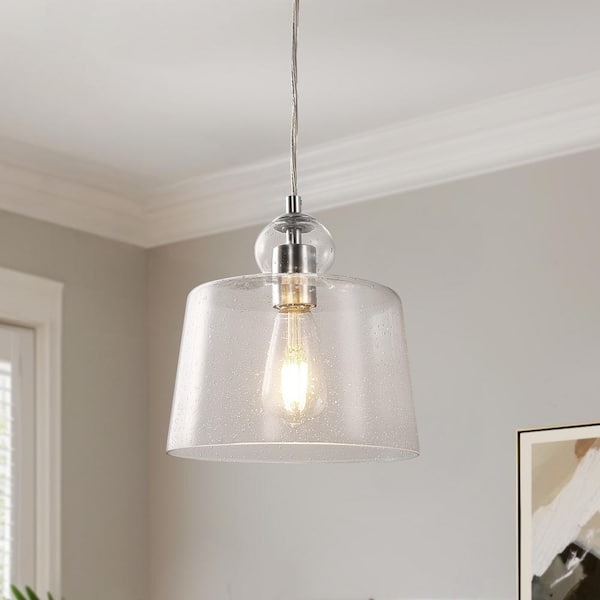 Brushed Nickel 1-Light Mini Pendant Light with Clear Seeded Glass for Modern and Classic Interiors