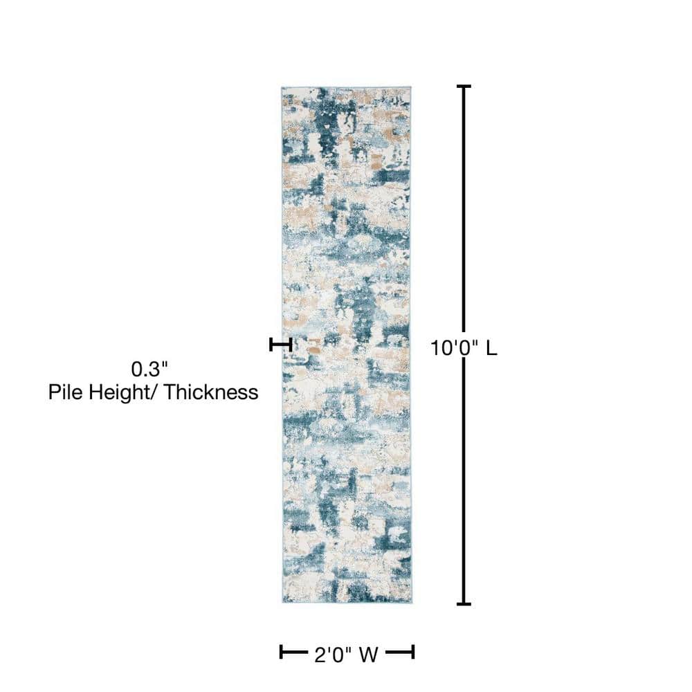 Abstract Beige & Turquoise 24"x10" Synthetic Easy-Care Runner Rug