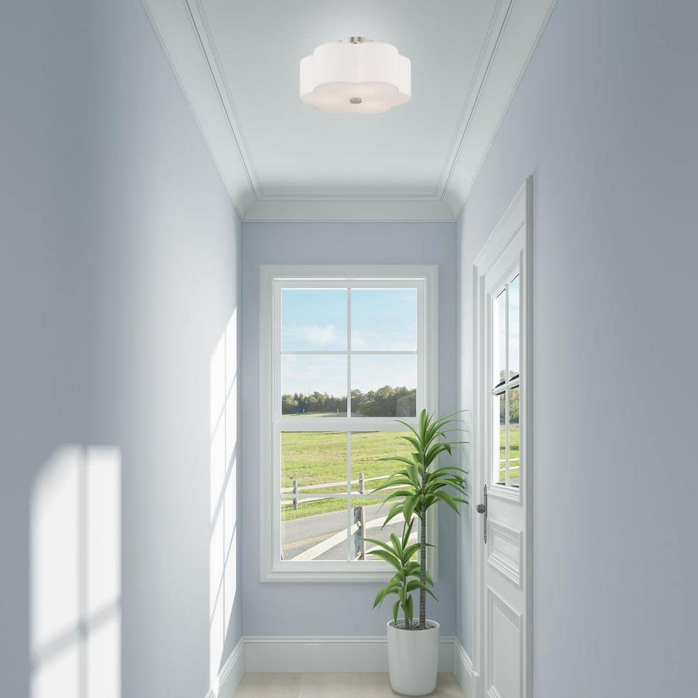 Brushed Nickel 3-Light Drum Ceiling Mount with Off-White Shade