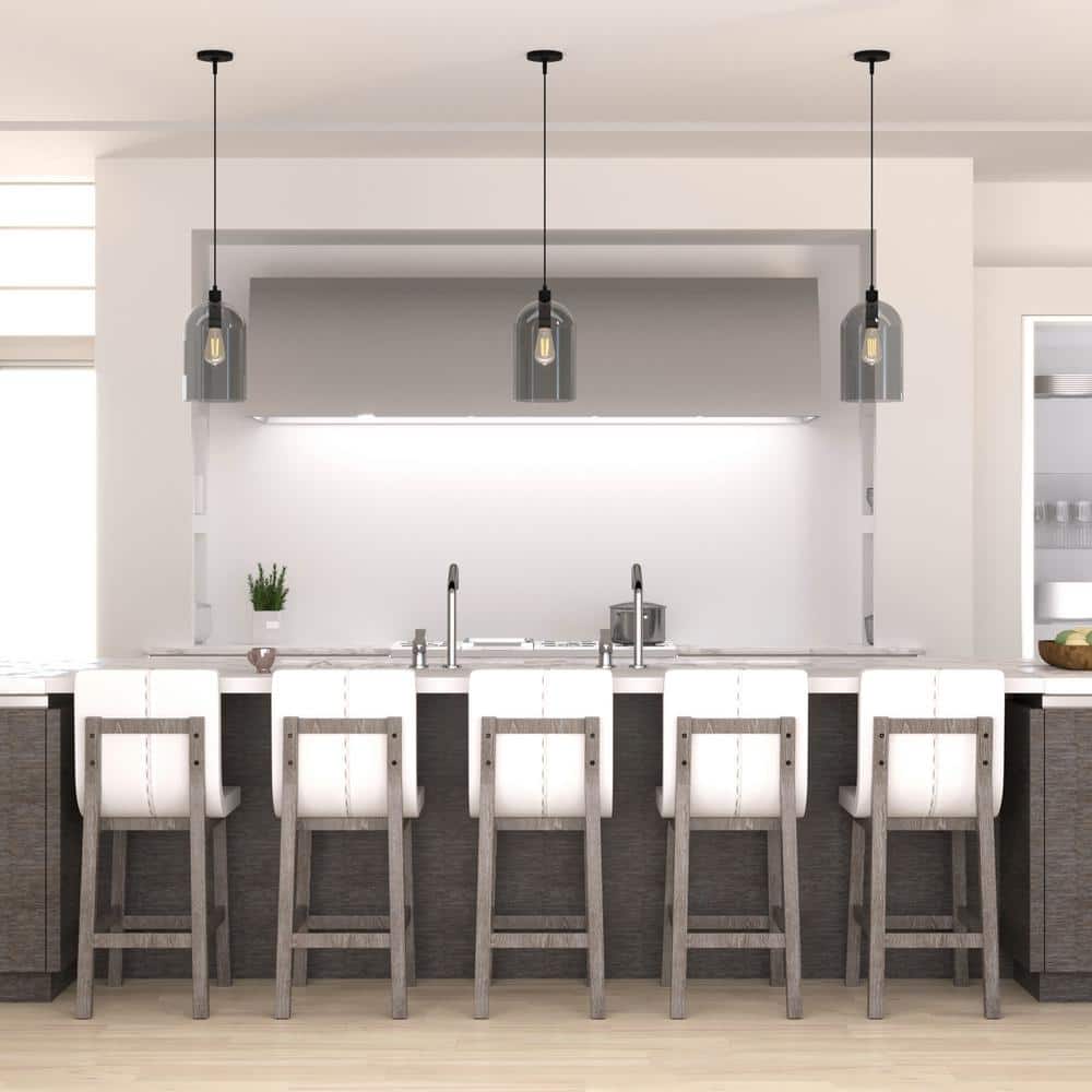 Lochemeade Smoked Glass Farmhouse Pendant Light in Natural Black Iron