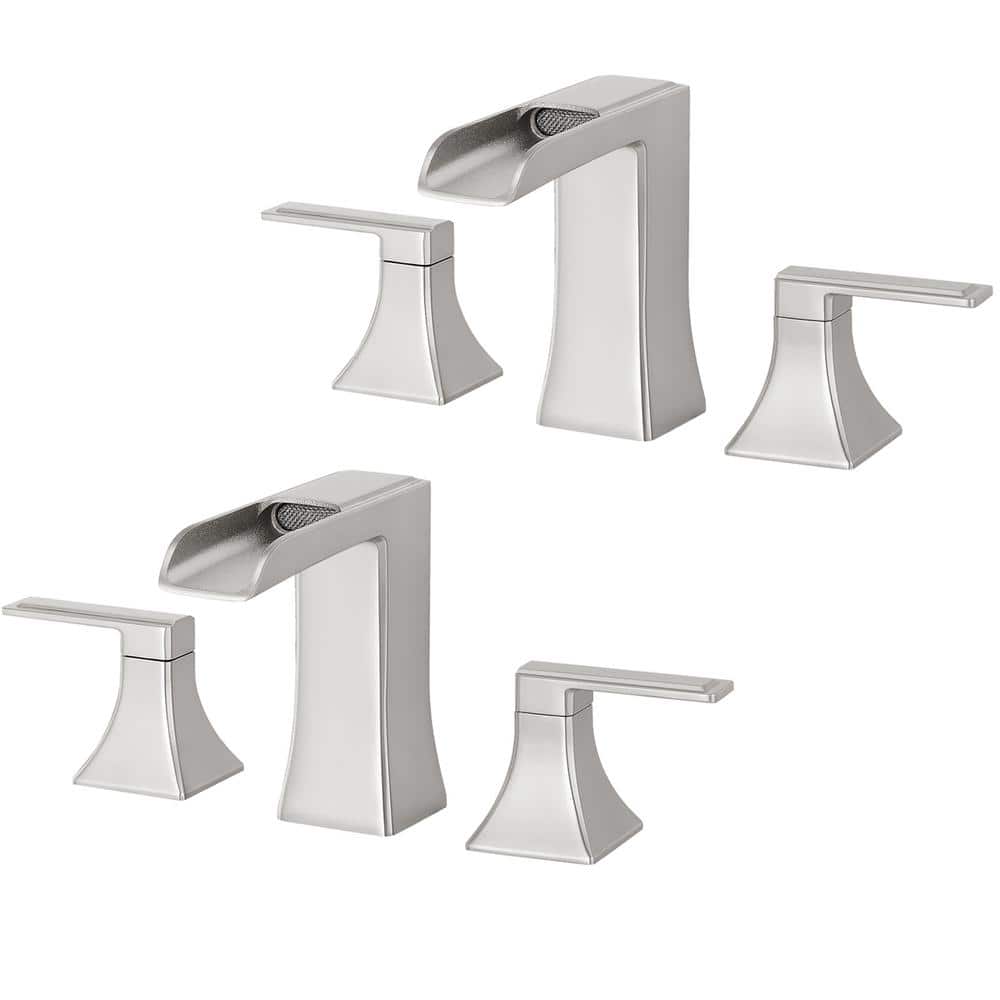 8 in. Widespread Double-Handle Waterfall Bathroom Faucet in Brushed Nickel 