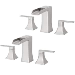 8 in. Widespread Double-Handle Waterfall Bathroom Faucet in Brushed Nickel (2-Pack)