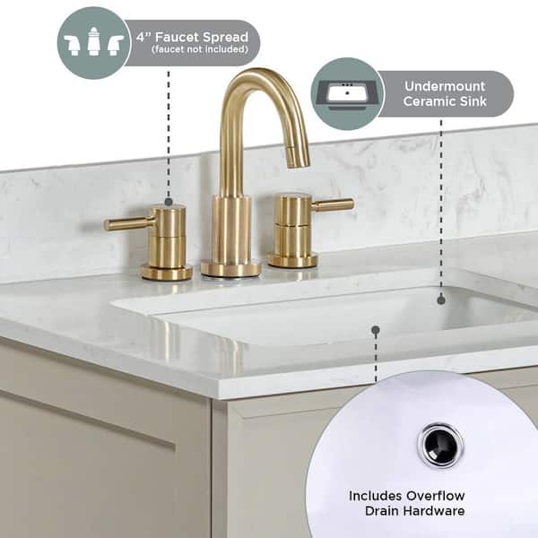 Glacier Bay Marcote 30 in. Single Sink Greige Bath Vanity with White Volakas Engineered Marble Top (Assembled) 23033-VS30-GP