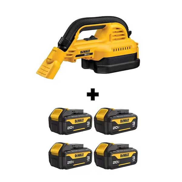 20-Volt Maximum Lithium-Ion Cordless 1/2 Gal. Wet/Dry Portable Vac with (4) 20-Volt 3.0 Ah Maximum Premium Battery Packs