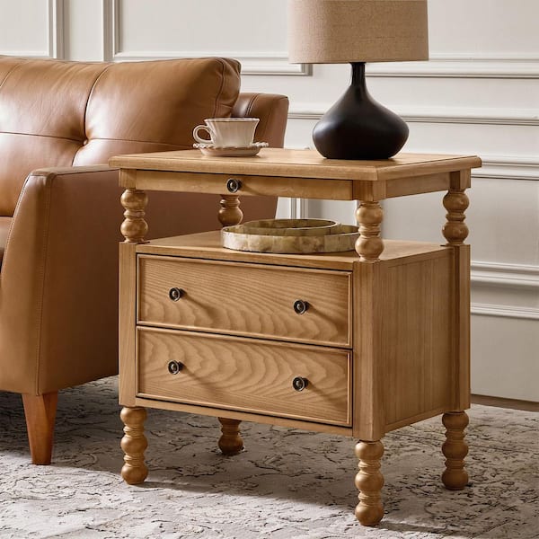 Ginny Oak Traditional 26"Tall 2-Drawer Nightstand with Charging Station