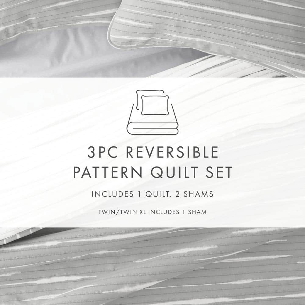 Light Gray Full Microfiber Reversible Quilt Set