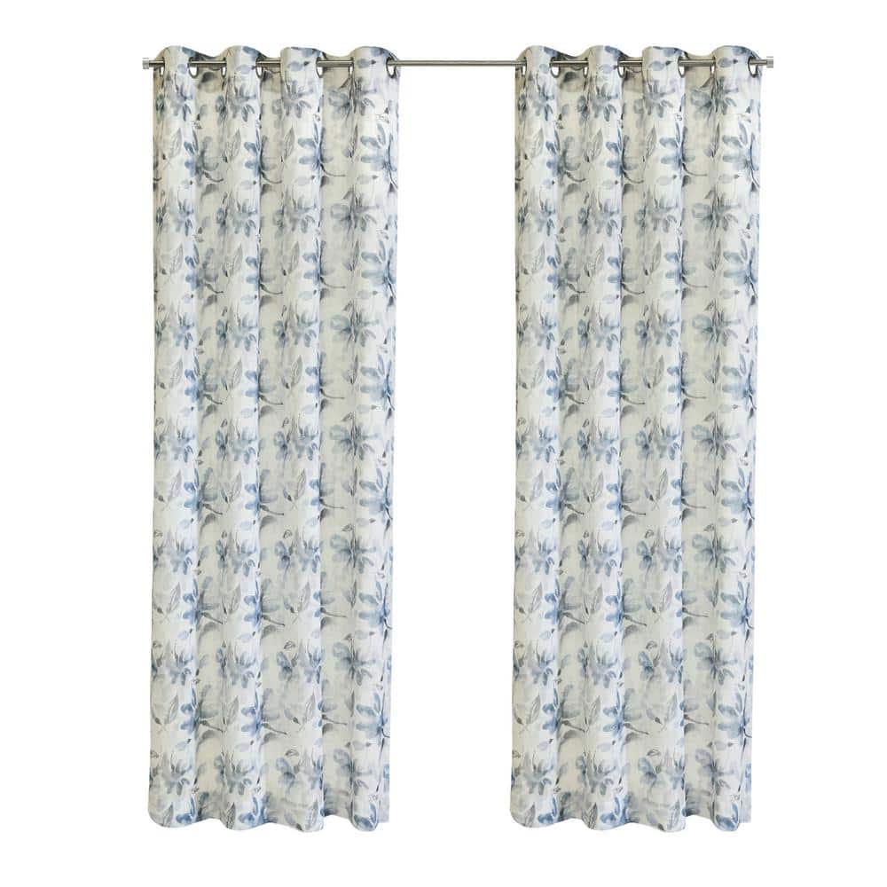 Florence Sheer Silver Faux Linen Grommet Curtain Panel 52" x 95"