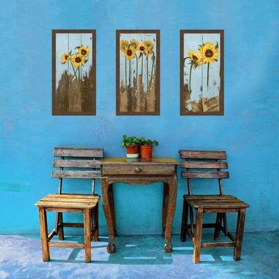 33 in. x 17 in. 'Sunflowers On Wood I' by Sandra Iafrate Textured Paper Print Framed Wall Art