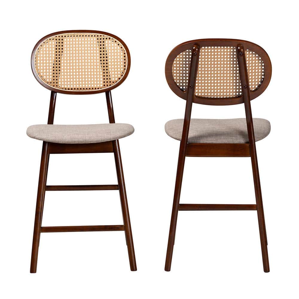 Grey Fabric and Walnut Brown Wood 2-Piece Counter Stool Set