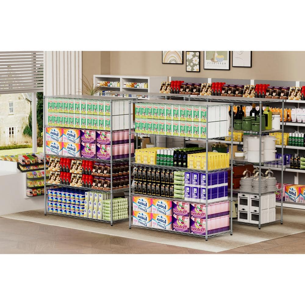 Tileon 5-Tier Heavy-Duty Adjustable Shelving and Racking, 300 lbs. Per Wire Shelf, With Wheels and Shelf Liners in Gray