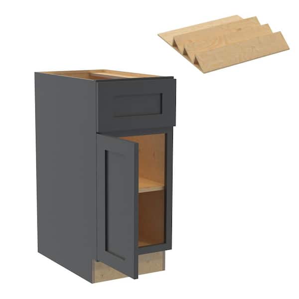Home Decorators Collection Newport 18 in. W x 24 in. D x 34.5 in. H Assembled Plywood Base Kitchen Cabinet in Deep Onyx with Spice Soft Close LH