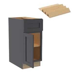 Newport 15 in. W x 24 in. D x 34.5 in. H Onyx Gray Painted Plywood Shaker Assembled Base Kitchen Cabinet Left Spice Tray