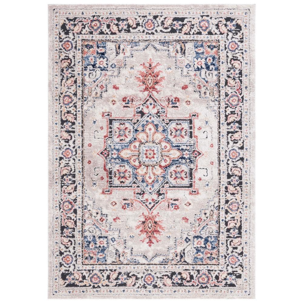 Luna Beige and Black Synthetic Rectangular Area Rug