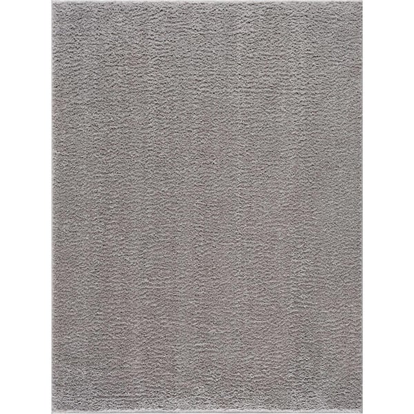 HAUTELOOM Judy 8 ft. X 11 ft. Light Gray Solid Shag Rubber Backing Soft Machine Washable Area Rug