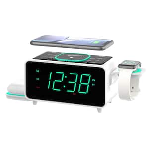 SmartSet Multiple Wireless Charging, Dual Alarm Clock Radio, Bluetooth Speaker, USB Charger, 1.4" Cyan LED Display
