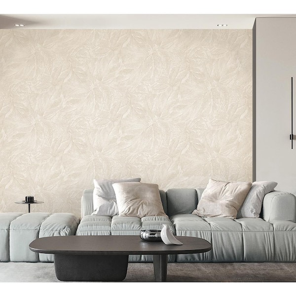 Aspen Bone Leaf Textured Non-pasted Vinyl Wallpaper