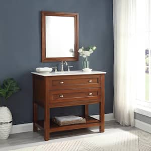 Austell Espresso 37 in. Vanity in Espresso with Natural Marble Vanity Top in White with White Sink