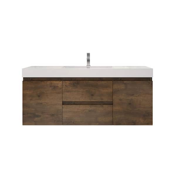 Moreno Bath Fortune 60 in. W Bath Vanity in Rosewood with Reinforced Acrylic Vanity Top in White with White Basin