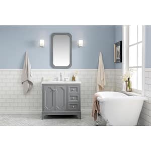 Queen 36 in. Bath Vanity in Cashmere Grey w/ Quartz Carrara Vanity Top w/ Ceramics White Basins and Mirror and Faucet