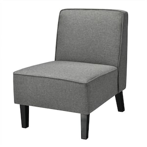 Gray Linen Accent Chair with Rubberwood Leg