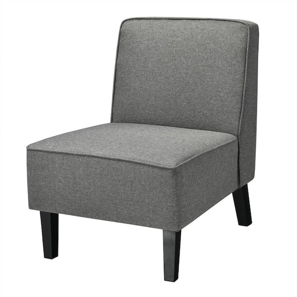 FORCLOVER Gray Linen Accent Chair with Rubberwood Leg
