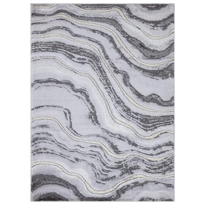 BrightonCollection Marble Gray 3 ft. x 5 ft. Abstract Area Rug