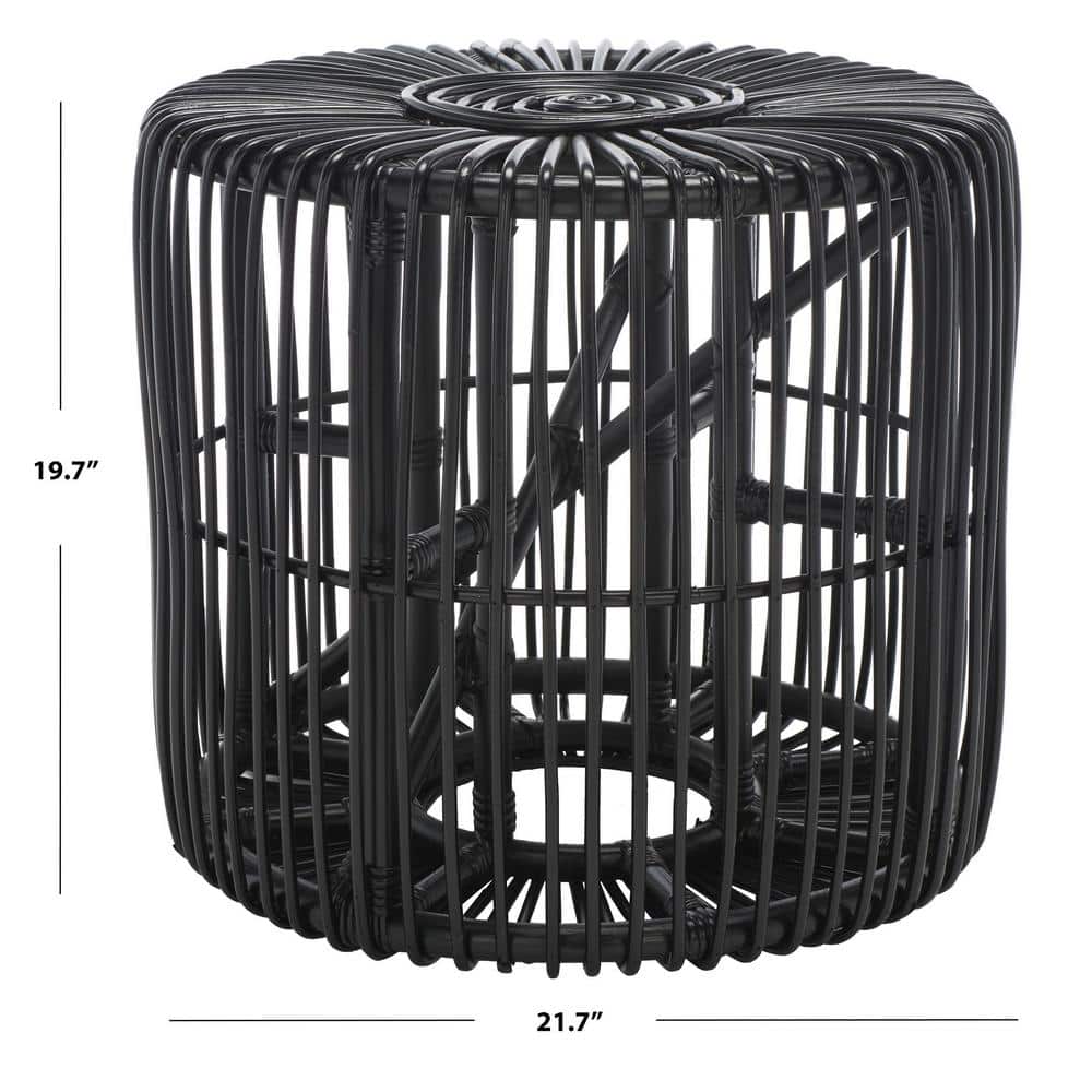 Jabez Black Rattan Round Accent Table