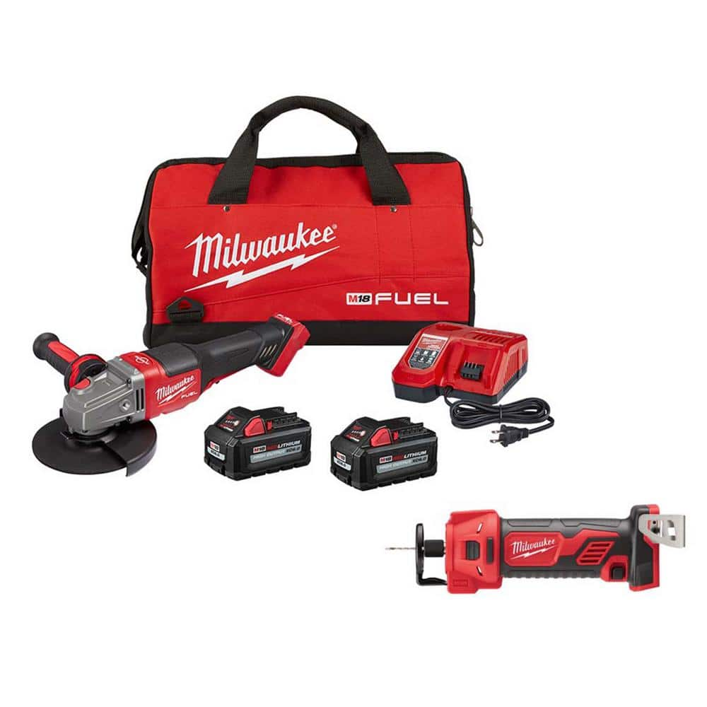 M18 FUEL 18-Volt Lithium-Ion Brushless Cordless 4-1/2 in./6 in. Grinder with Paddle Switch Kit w/Cut-Out Rotary Tool -  Milwaukee, 2980-22-2627-20