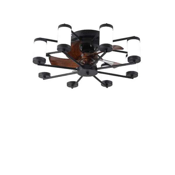 FIRHOT 22 in. LED Indoor Black Smart Ceiling Fan with Butterfly Shape Remote and Mobile APP Control and Timer