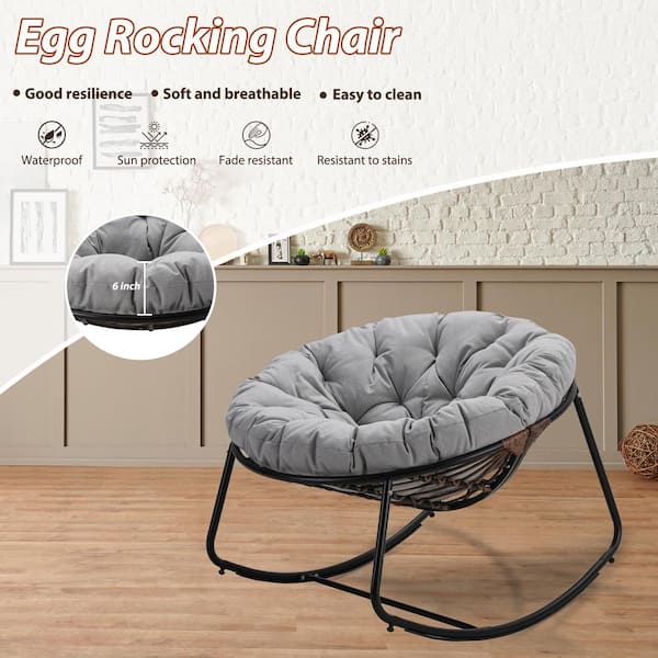 1-Piece Metal Dark Gray Round Rattan Rope Club Outdoor Rocking