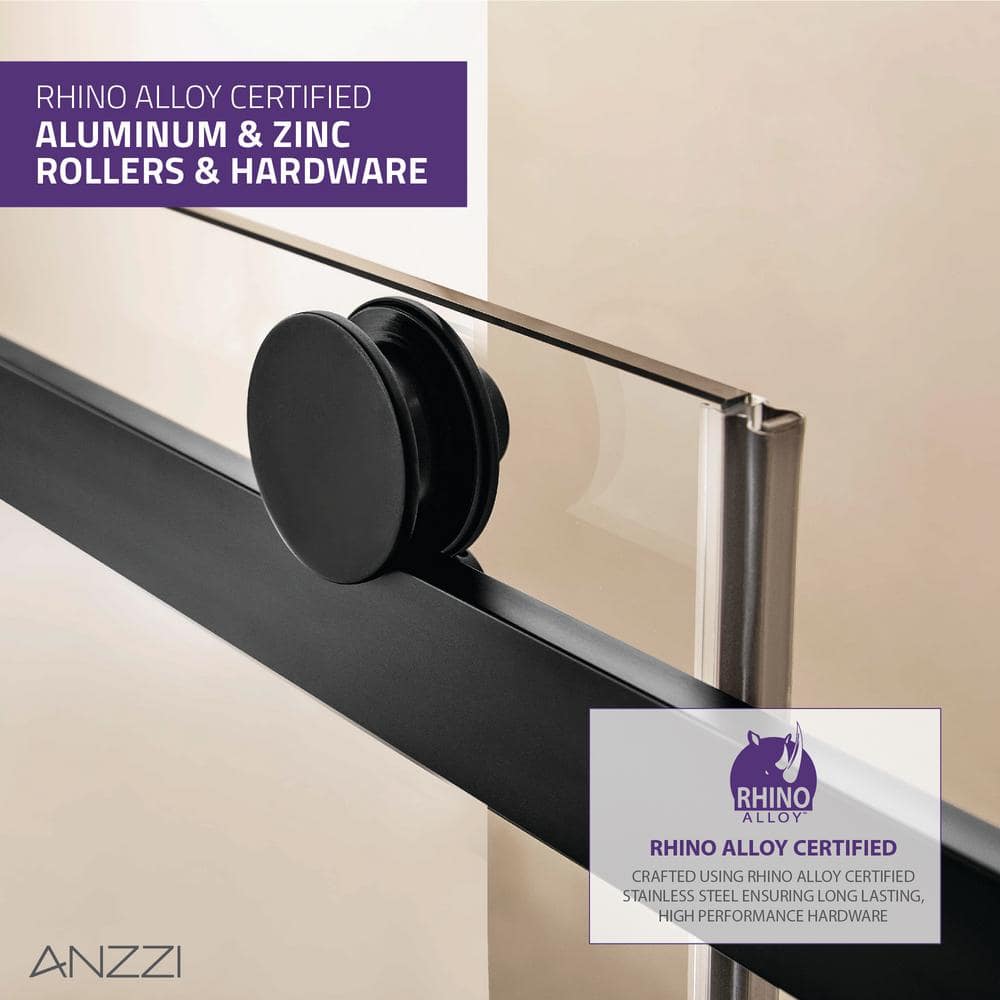 Rhodes Matte Black Frameless Sliding Shower Door with Handle
