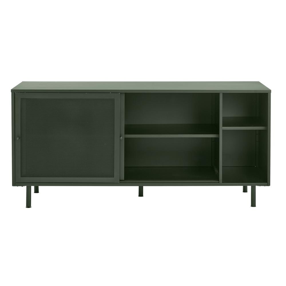 Olive Green Metal Mesh Contemporary Sideboard with Adjustable Shelves