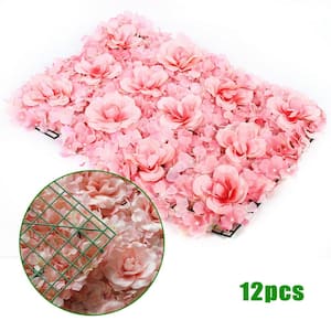 24 in. x 16 in. Pink Artificial Rose Hydrangea Premium Silk Mixed Flower Background Panel (12-Piece)