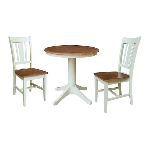 International Concepts Olivia 3-Piece Round Hickory/Shell Solid Wood 30 in. Top Dining Table Set Seats 2