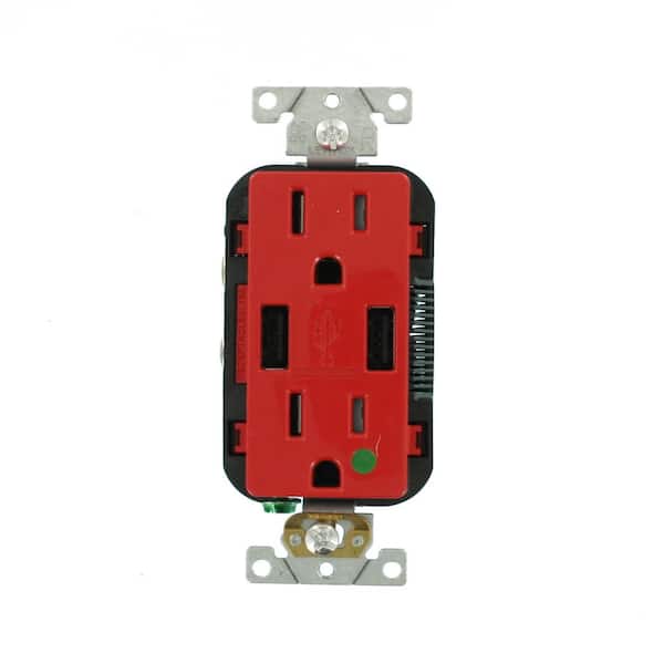 Leviton Decora 15 Amp Hospital Grade Tamper Resistant Duplex Outlet and 3.6 Amp USB Outlet, Red T5632-HGR