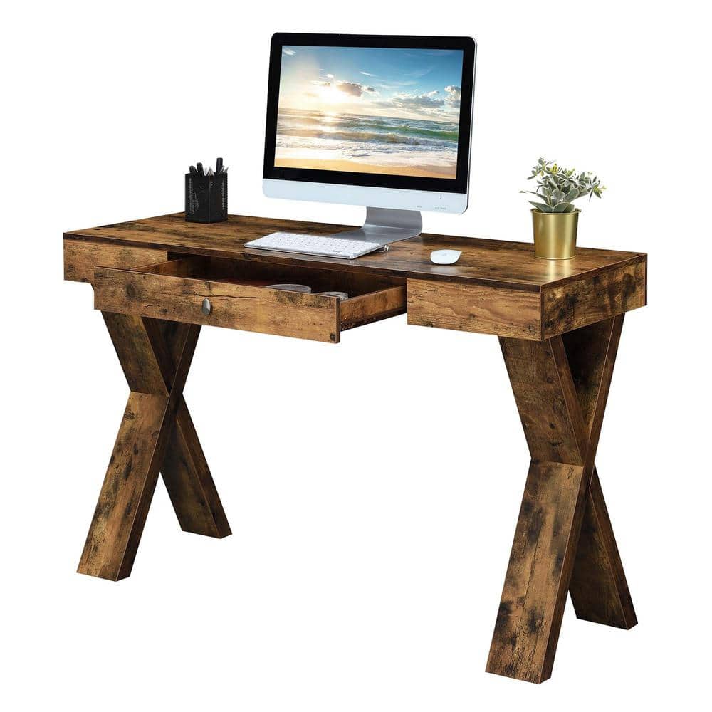 Newport Crisscross Leg Brown Desk with Sleek Drawer