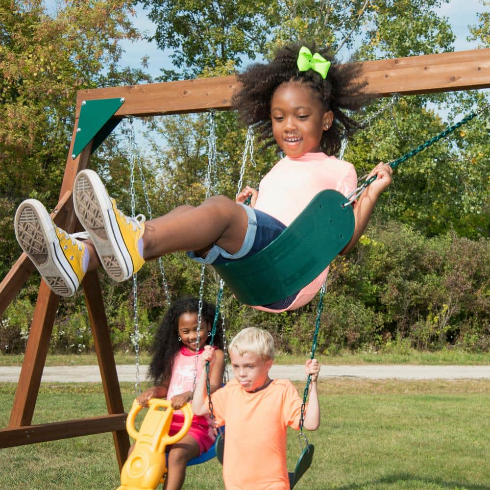 Knightsbridge Wooden Swing Set with Slide and Climbing Wall