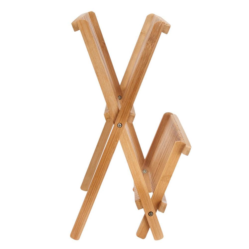 iDesign Bamboo Foldable Two-Tier Dish Drying Rack