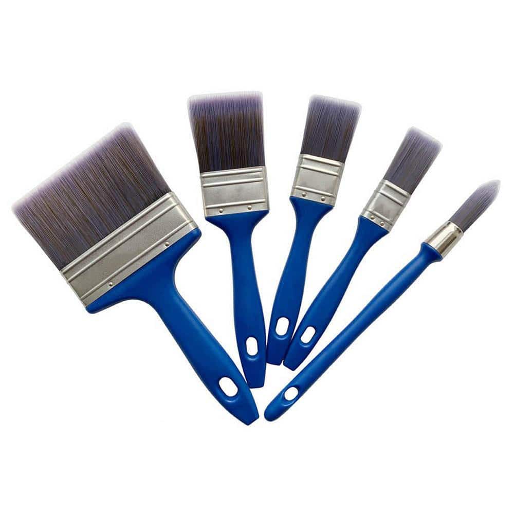 Dracelo 1.2 in. Pointed, 1.2 in. Round, 4 in. Flat Paint Brush Set 3 Pack in Blue Handle