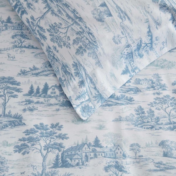 MARTHA STEWART Farmhouse Toile 3-Piece White/Blue Quartz/Mtn Range