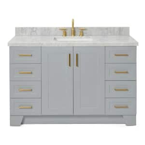 Taylor 55 in. W x 22 in. D x 36 in. H Freestanding Bath Vanity in Grey with Carrara White Marble Top