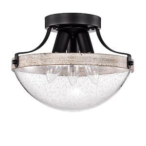 Aimie 8 in. 1-Light Indoor Matte Black Semi-Flush Mount Ceiling Light with Light Kit