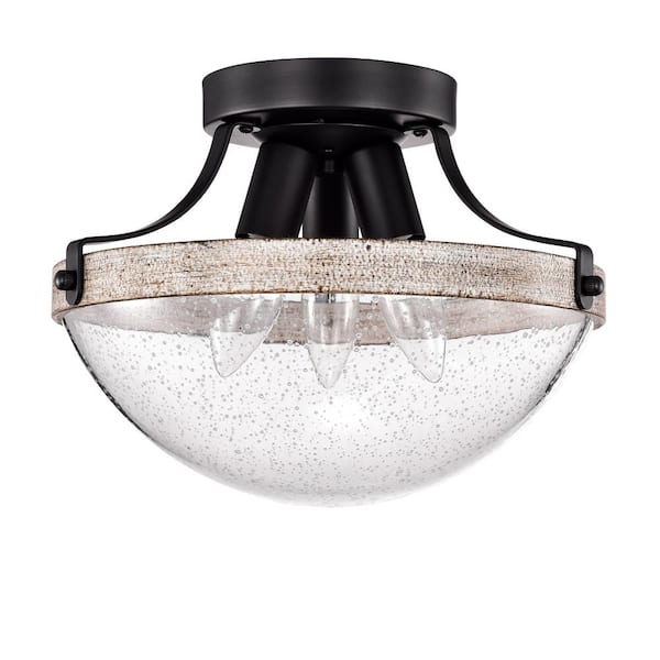 Warehouse of Tiffany Aimie 8 in. 1-Light Indoor Matte Black Semi-Flush Mount Ceiling Light with Light Kit