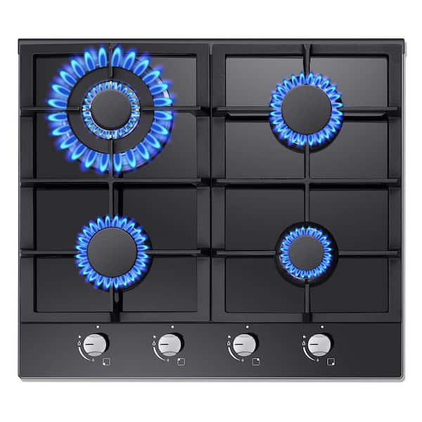 24 In 4 Burners Gas Cooktop NG/LPG Convertible Stainless Steel Tempered Glass