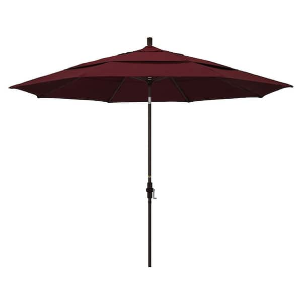 California Umbrella 11 ft. Aluminum Collar Tilt Double Vented Patio Umbrella in Burgundy Pacifica