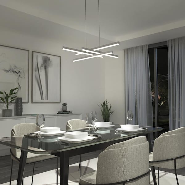 Artika Grid 30-Watt 1 Light Chrome Modern 5 CCT Integrated LED Pendant Light Fixture for Dining Room or Kitchen