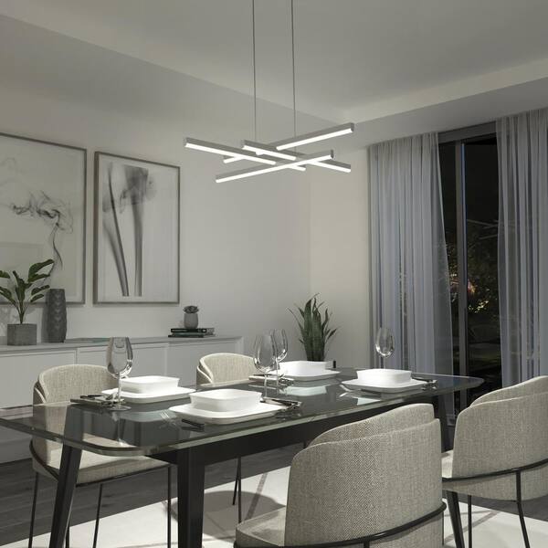 Artika Grid 30-Watt 1 Light Chrome Modern 3 CCT Integrated LED Pendant Light Fixture for Dining Room or Kitchen