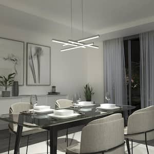 Grid 30-Watt 1 Light Chrome Modern 3 CCT Integrated LED Pendant Light Fixture for Dining Room or Kitchen