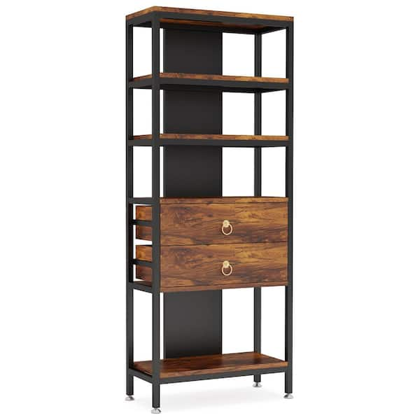 Industrial Bookshelf LED Light, 5-Tier Tall Display Case 2 Drawers, Free  Standing Open Storage Shelf